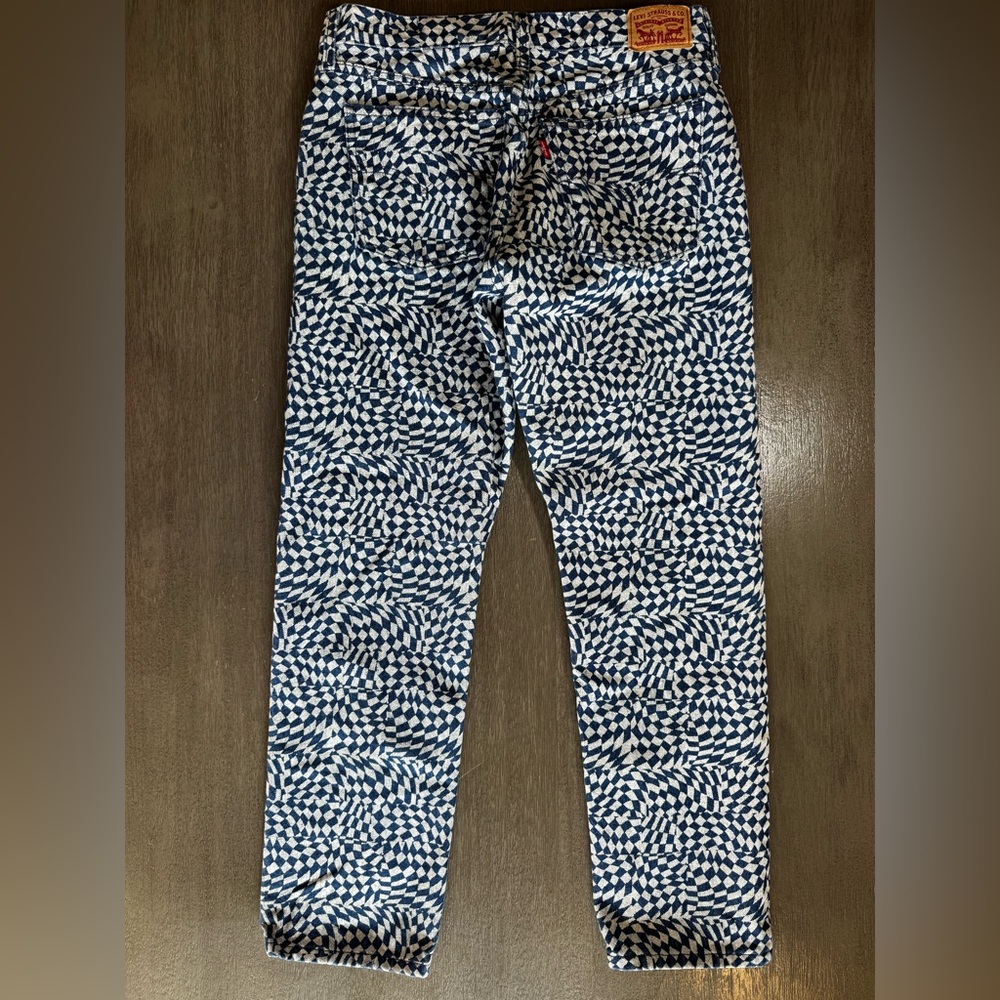 Levi’s Denim Jeans Straight Leg Optical Illusion Blue White Checkered 29